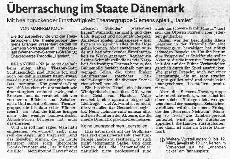 Hamlet, Review Erlanger Nachrichten, Mar 2016