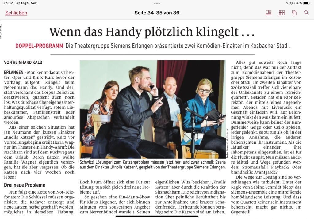 Knolls Katzen, Review Erlanger Nachrichten, Nov 2021